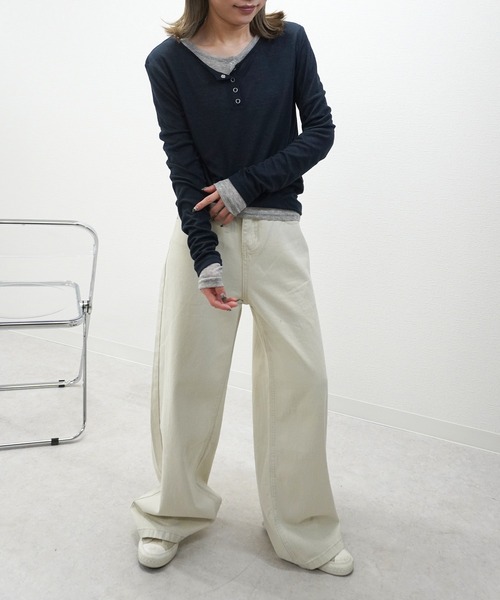 gossara(ゴサラ)の「【スタッフおすすめ】シアーリブヘンリーネックTOPS(Tシャツ/カットソー・レディース・ホワイト/杢グレー/ブラウン/ネイビー・FREE)」の20枚目の写真