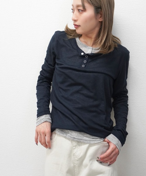 gossara(ゴサラ)の「【スタッフおすすめ】シアーリブヘンリーネックTOPS(Tシャツ/カットソー・レディース・ホワイト/杢グレー/ブラウン/ネイビー・FREE)」の16枚目の写真
