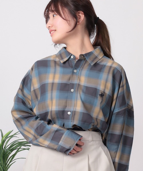 BEVERLY HILLS POLO CLUB（ビバリーヒルズポロクラブ）の「【71】【BEVERLY HILLS POLO CLUB/ビバリーヒルズポロクラブ】ワンポイント刺繍 ルーズシルエット チェックシャツ（シャツ/ブラウス・レディース・グリーン/オレンジ/ベージュ/グレー/ブルー/ブラック・M）」の16枚目の写真