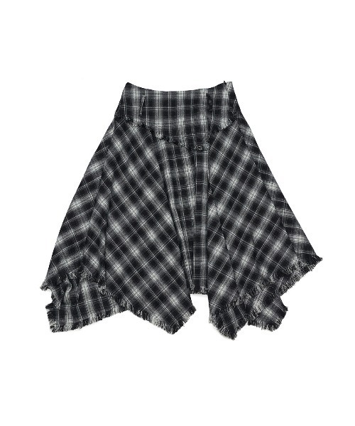 ELOOPS(イーループス)の「【ELOOPS】チェック柄 アシンメトリーAラインミディ丈スカート(スカート・レディース・ブラウン/ブルー/ブラック・S/M/L)」の2枚目の写真