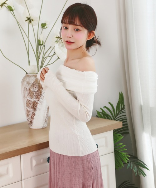 Anely(アネリー)の「チュール ドッキング オフショル ニット プルオーバー(ニット/セーター・レディース・ブルーグレー/アイボリー/ブラック・FREE)」の10枚目の写真