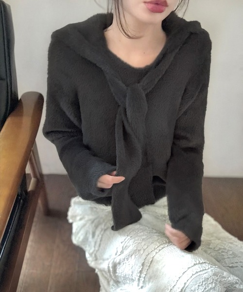 LAUIR(ラウアー)の「リボンシャギーニットプルオーバー(ニット/セーター・レディース・アイボリー/ダークブラウン/チャコール・LARGE/MEDIUM)」の13枚目の写真