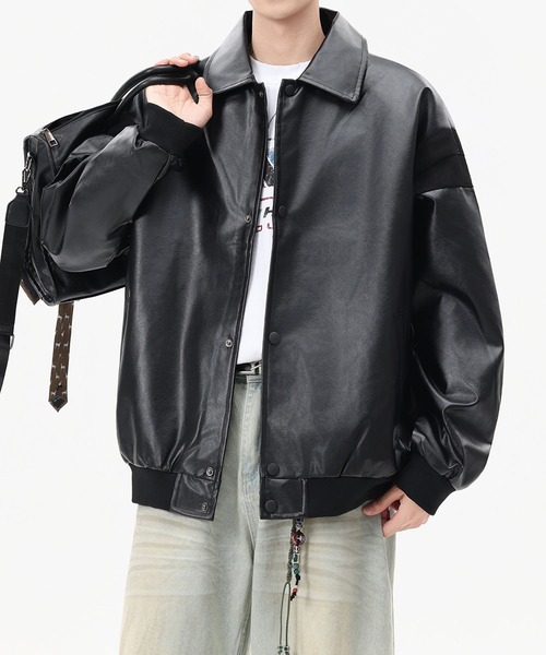 aimoha(アイモハ)の「フェイクレザー ジャケット/Faux leather jacket(ライダースジャケット・メンズ・ブラック・LARGE/MEDIUM/X-LARGE)」の1枚目の写真