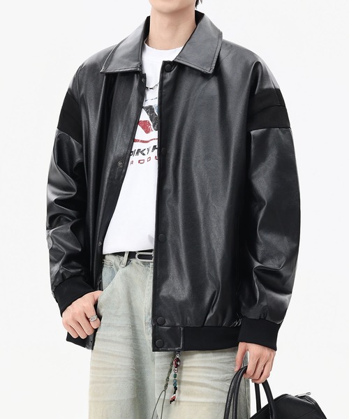 aimoha(アイモハ)の「フェイクレザー ジャケット/Faux leather jacket(ライダースジャケット・メンズ・ブラック・LARGE/MEDIUM/X-LARGE)」の4枚目の写真