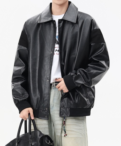 aimoha(アイモハ)の「フェイクレザー ジャケット/Faux leather jacket(ライダースジャケット・メンズ・ブラック・LARGE/MEDIUM/X-LARGE)」の5枚目の写真