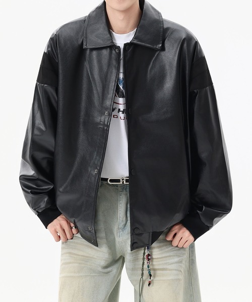 aimoha(アイモハ)の「フェイクレザー ジャケット/Faux leather jacket(ライダースジャケット・メンズ・ブラック・LARGE/MEDIUM/X-LARGE)」の2枚目の写真