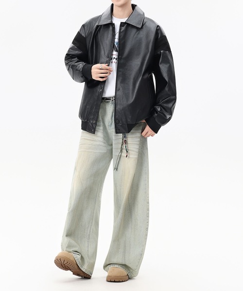 aimoha(アイモハ)の「フェイクレザー ジャケット/Faux leather jacket(ライダースジャケット・メンズ・ブラック・LARGE/MEDIUM/X-LARGE)」の9枚目の写真
