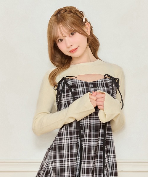 apres jour(アプレジュール)の「ショート丈ニットトップス(ニット/セーター・レディース・アイボリー/ダークブラウン/ブラック・X-LARGE/フリー)」の2枚目の写真
