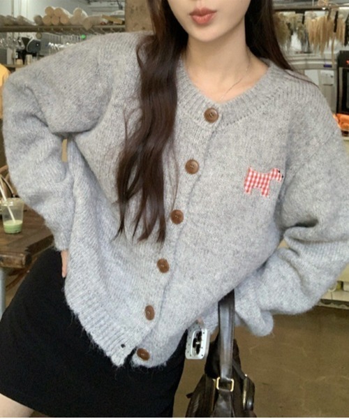 WEGO（ウィゴー）の「WEGO/ドッグワッペンニットカーディガン（カーディガン/ボレロ・レディース・ホワイト/ピンク/グレー・FREE）」の3枚目の写真