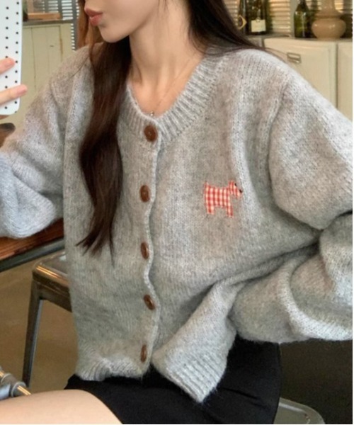 WEGO（ウィゴー）の「WEGO/ドッグワッペンニットカーディガン（カーディガン/ボレロ・レディース・ホワイト/ピンク/グレー・FREE）」の16枚目の写真