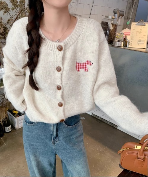 WEGO（ウィゴー）の「WEGO/ドッグワッペンニットカーディガン（カーディガン/ボレロ・レディース・ホワイト/ピンク/グレー・FREE）」の10枚目の写真