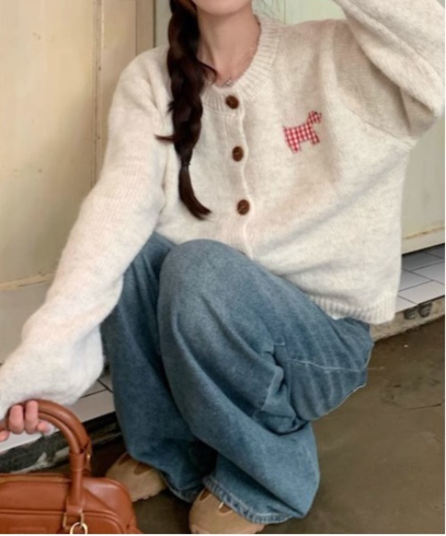 WEGO（ウィゴー）の「WEGO/ドッグワッペンニットカーディガン（カーディガン/ボレロ・レディース・ホワイト/ピンク/グレー・FREE）」の11枚目の写真