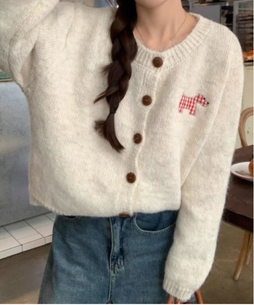 WEGO（ウィゴー）の「WEGO/ドッグワッペンニットカーディガン（カーディガン/ボレロ・レディース・ホワイト/ピンク/グレー・FREE）」の5枚目の写真