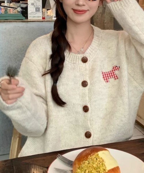 WEGO（ウィゴー）の「WEGO/ドッグワッペンニットカーディガン（カーディガン/ボレロ・レディース・ホワイト/ピンク/グレー・FREE）」の8枚目の写真