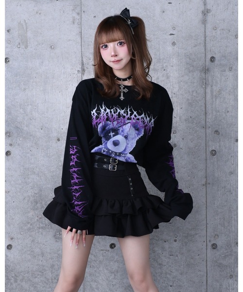 Amilige（アミリージュ）の「Toxic TeddyプリントロングTシャツ（Tシャツ/カットソー・レディース・ホワイト/ブラック×グレー/ブラック×パープル・FREE）」の21枚目の写真