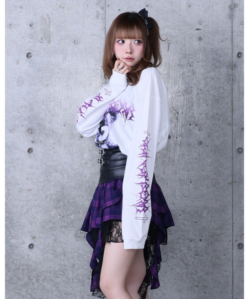 Amilige（アミリージュ）の「Toxic TeddyプリントロングTシャツ（Tシャツ/カットソー・レディース・ホワイト/ブラック×グレー/ブラック×パープル・FREE）」の17枚目の写真