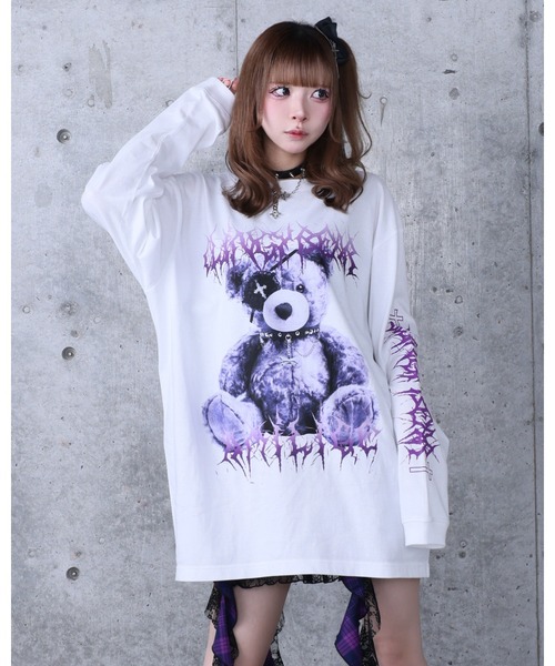 Amilige（アミリージュ）の「Toxic TeddyプリントロングTシャツ（Tシャツ/カットソー・レディース・ホワイト/ブラック×グレー/ブラック×パープル・FREE）」の15枚目の写真