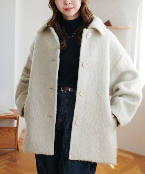 着こなしやすい】ステンカラーシャギーミドルコート（その他アウター