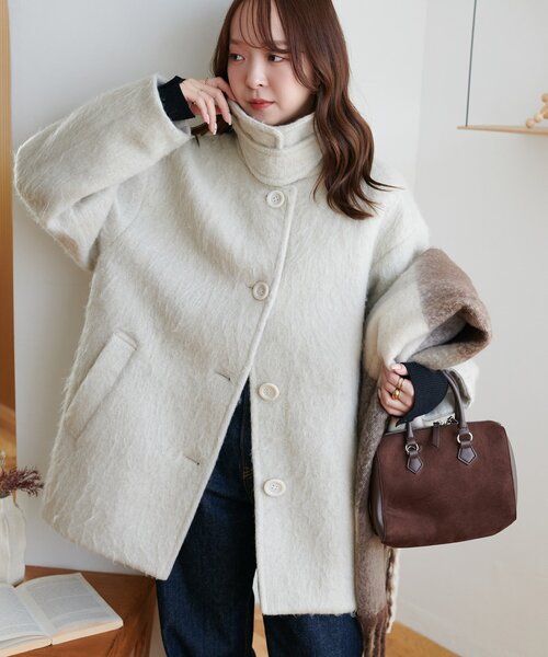 【DISCOAT】ステンカラーシャギーミドルコート Free size ★美品★ セール】【着こなしやすい】ステンカラーシャギーミドルコート（その他