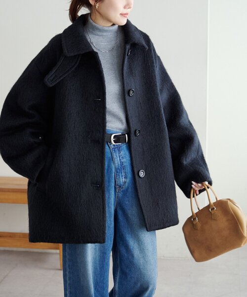 セール】【着こなしやすい】ステンカラーシャギーミドルコート（その他