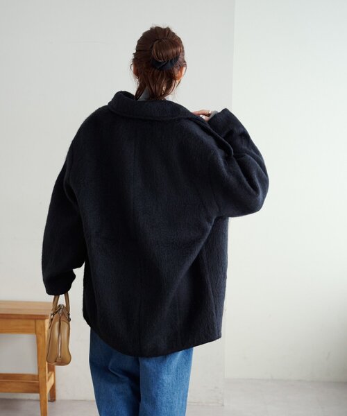 【discoat】シャギーミドルコート：ブラック 着こなしやすい】ステンカラーシャギーミドルコート（その他アウター