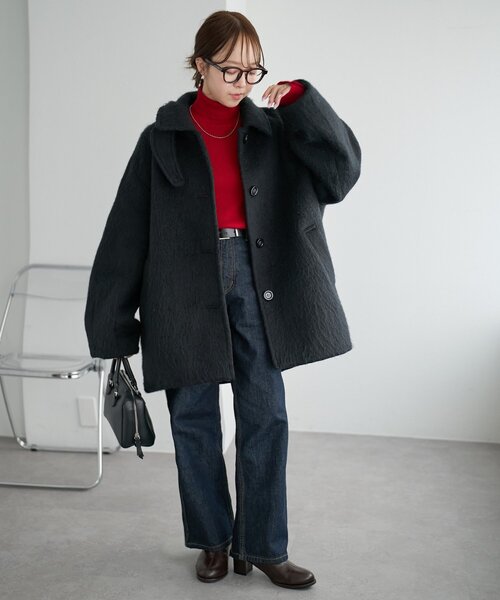 セール】【着こなしやすい】ステンカラーシャギーミドルコート（その他