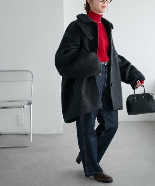 【DISCOAT】ステンカラーシャギーミドルコート Free size ★美品★ Discoat（ディスコート） コート アウター 「着こなしやすい」ステン