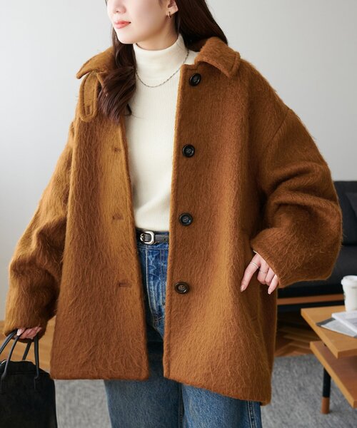 セール】【着こなしやすい】ステンカラーシャギーミドルコート（その他