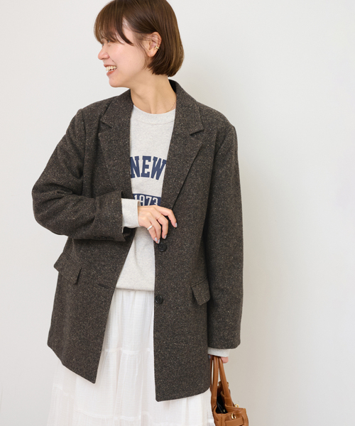 セール】シルクネップツイードシングルジャケット（テーラード