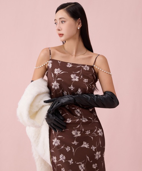 セール】フラワーモチーフパールストラップキャミワンピース