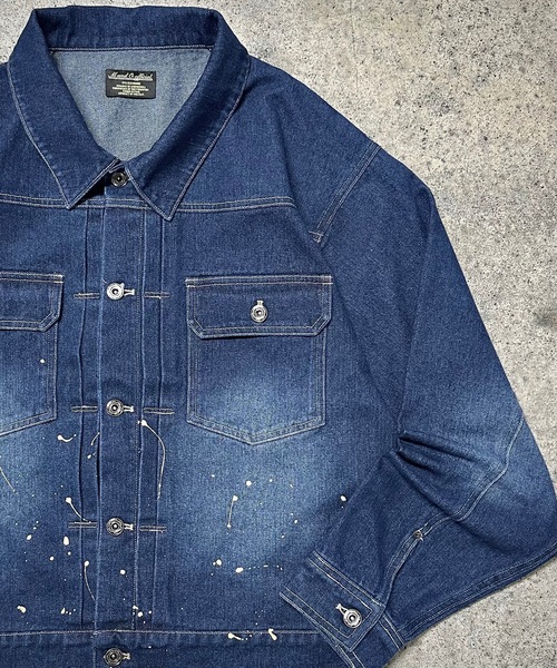 MandO（Auntie Rosa）（エムオー）の「ウォッシュペイントデニムジャケット/セットアップ着用可（デニムジャケット・メンズ・インディゴブルー/ブラック・LARGE/MEDIUM）」の4枚目の写真