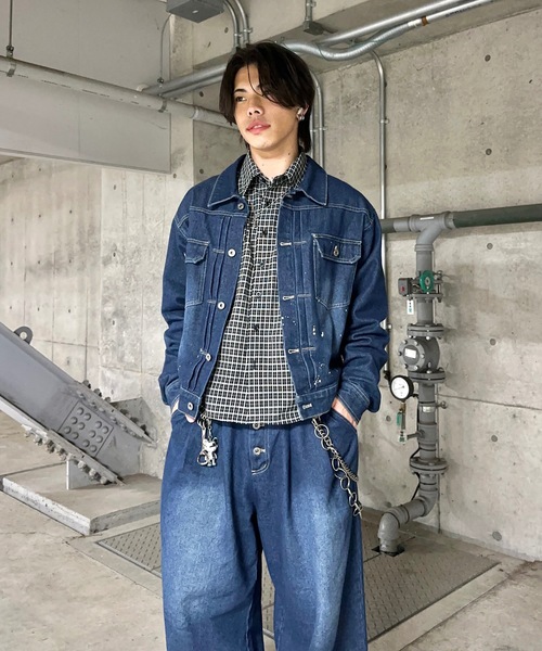 MandO（Auntie Rosa）（エムオー）の「ウォッシュペイントデニムジャケット/セットアップ着用可（デニムジャケット・メンズ・インディゴブルー/ブラック・LARGE/MEDIUM）」の6枚目の写真