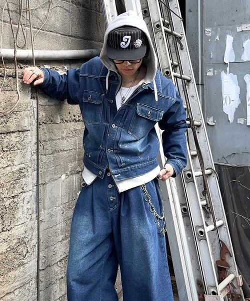 MandO（Auntie Rosa）（エムオー）の「ウォッシュペイントデニムジャケット/セットアップ着用可（デニムジャケット・メンズ・インディゴブルー/ブラック・LARGE/MEDIUM）」の9枚目の写真