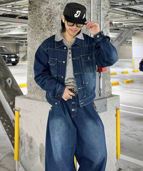 MandO（Auntie Rosa）（エムオー）の「ウォッシュペイントデニムジャケット/セットアップ着用可（デニムジャケット・メンズ・インディゴブルー/ブラック・LARGE/MEDIUM）」の5枚目の写真