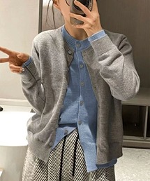 フェイクレイヤード 長袖 ニットカーディガン