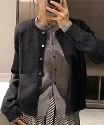 フェイクレイヤード 長袖 ニットカーディガン