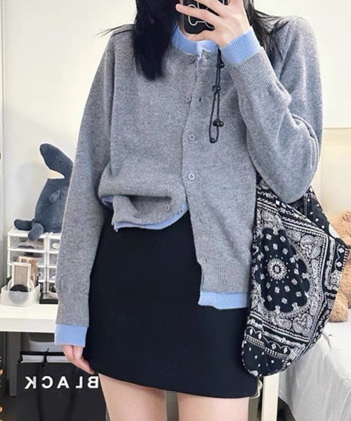 LUMIRA（アパレル）（ルミラ）の「フェイクレイヤード 長袖 ニットカーディガン（カーディガン/ボレロ・レディース・ライトグレー/ダークグレー・FREE）」の9枚目の写真
