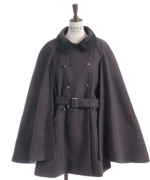 axes femme（アクシーズファム）の「ダブルボタンケープコート（ダッフルコート・レディース・チャコール/ホワイト/ワイン・FREE）」の11枚目の写真