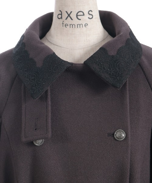 axes femme（アクシーズファム）の「ダブルボタンケープコート（ダッフルコート・レディース・チャコール/ホワイト/ワイン・FREE）」の14枚目の写真