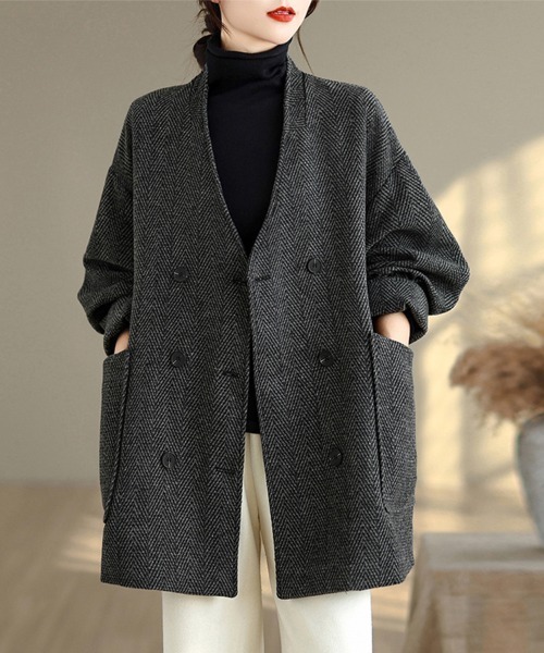 ヘリンボーン柄ダブルボタンコート（チェスターコート）｜ONEP STAR