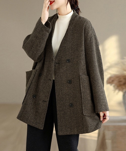 ヘリンボーン柄ダブルボタンコート（チェスターコート）｜ONEP STAR