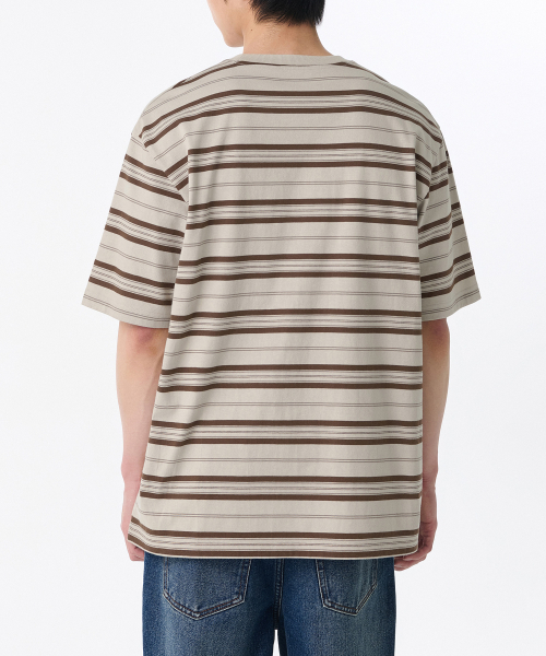 MUSINSA STANDARD（ムシンサスタンダード）の「マルチストライプリラックスドTシャツ3 [クリーム]（Tシャツ/カットソー・メンズ・その他・MEDIUM/LARGE/SMALL/X-LARGE/XX-LARGE/XXX-LARGE）」の2枚目の写真