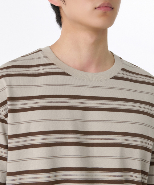 MUSINSA STANDARD（ムシンサスタンダード）の「マルチストライプリラックスドTシャツ3 [クリーム]（Tシャツ/カットソー・メンズ・その他・MEDIUM/LARGE/SMALL/X-LARGE/XX-LARGE/XXX-LARGE）」の3枚目の写真