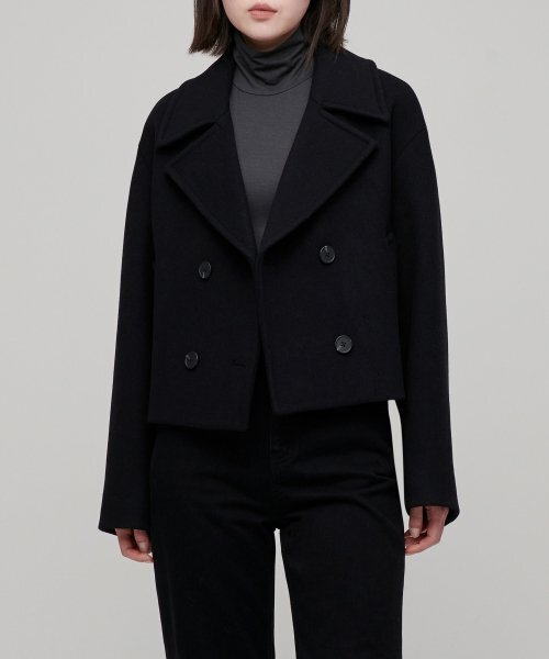 MUSINSA STANDARD WOMAN（ムシンサスタンダードウーマン）の「ウィメンズカシミヤブレンドショートピーコート[ブラック]（チェスターコート・レディース・その他・MEDIUM/LARGE）」の2枚目の写真