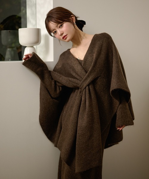 drape poncho knit set up /ドレープポンチョニットセットアップ