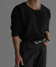 BOWLOW PRODUCT（バウロープロダクト）の「Cotton Boat Neck Knit Tee [Black]（Tシャツ/カットソー・メンズ）」