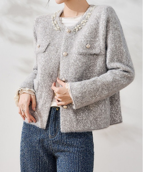 MAISON DE THERESE(メゾン ド テレーズ)の「エコパール&エコストーン ニットカーディガン(カーディガン/ボレロ・レディース・グレー/ブラウン/ダークグレー・FREE)」の10枚目の写真