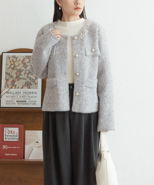 MAISON DE THERESE(メゾン ド テレーズ)の「エコパール&エコストーン ニットカーディガン(カーディガン/ボレロ・レディース・グレー/ブラウン/ダークグレー・FREE)」の4枚目の写真