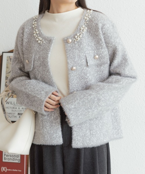MAISON DE THERESE(メゾン ド テレーズ)の「エコパール&エコストーン ニットカーディガン(カーディガン/ボレロ・レディース・グレー/ブラウン/ダークグレー・FREE)」の6枚目の写真