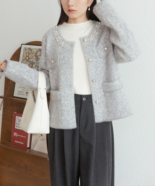 MAISON DE THERESE(メゾン ド テレーズ)の「エコパール&エコストーン ニットカーディガン(カーディガン/ボレロ・レディース・グレー/ブラウン/ダークグレー・FREE)」の7枚目の写真
